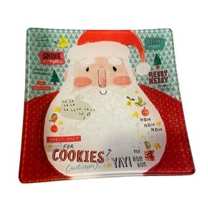 Santa Claus Plates Retro Hors d Oeuvre Set Holiday Christmas Dish Cookie 2 NEW